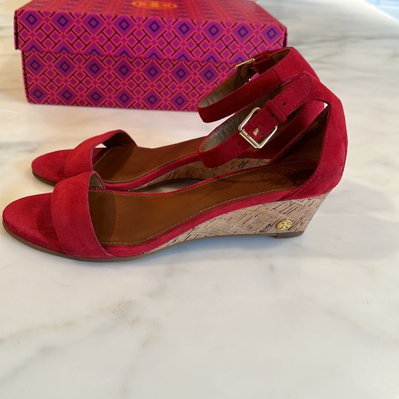 Tory Burch Red Suede Wedges - Picture 3 of 9